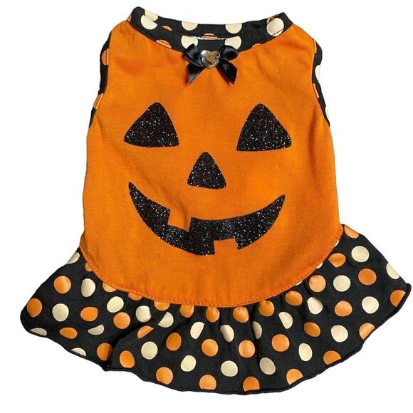 Simply Wag Other - Jack-O-Lantern Halloween Ruffled Dog Dress
